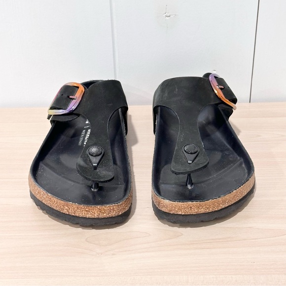 Birkenstock Gizeh Big Buckle Nubuck Leather In Black Size 7 - Picture 4 of 9